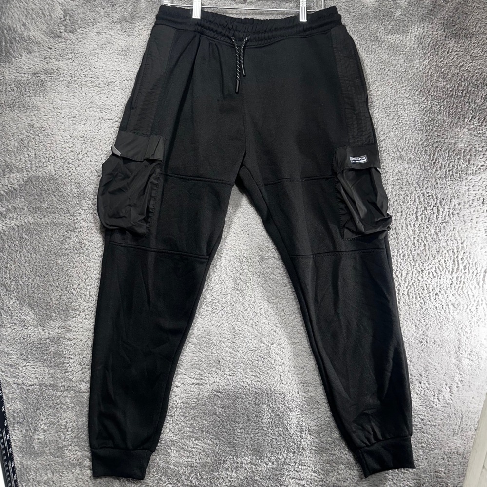 Southpole Cargo Jogger Mens L‎ Black Fleece Lined Mixed Media Streetwear Pants